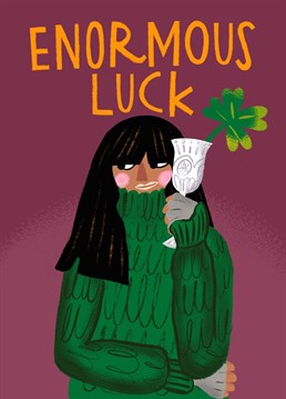 Send someone special "Enormous Luck" with this BBC Traitors, Claudia Winkleman card featuring a cute illustration & hand lettering by Aimee Stevens Design
