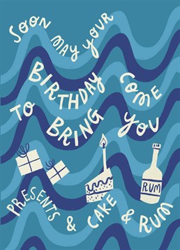 A hand lettered Birthday card for all the Wellerman sea shanty obsessed folk! All together now, "Soon may your birthday come..." Designed by Aimee Stevens Design.