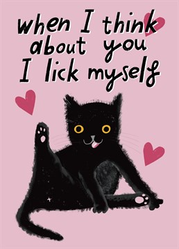 When I think about you I lick myself! Send this cheeky kitty card to celebrate your Anniversary, Valentine's or just because...Or send from the cat?! Design by Aimee Stevens Design.
