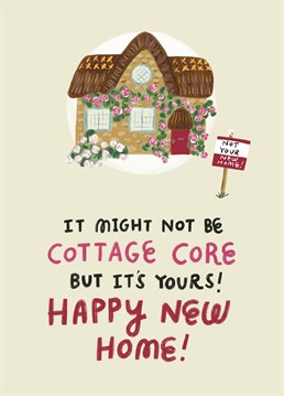Celebrate a New Home (even if it isn't the Cottage Core dream home!) with this card featuring a cute cottage illustration complete with climbing roses and a hand lettered cheeky message. Design by Aimee Stevens Design.
