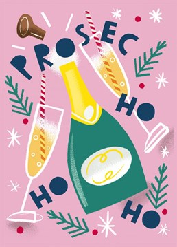 Say cheers to the festive season with this contemporary illustration featuring a bottle of lovely bubbly prosecco (ho ho ho!).