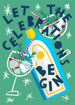 Say cheers to the festive season with this contemporary illustration featuring a bottle of gin and a punderful message!