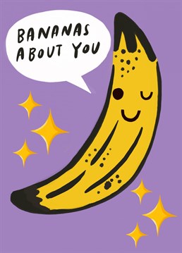 Celebrate Valentine's Day or an Anniversary with this a-peeling card featuring a winking banana character and sparkles. Design by Aimee Stevens Design.