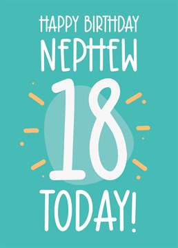 Wish your Nephew a wonderful 18th birthday with this cute card!