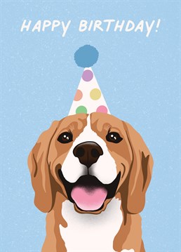 Wish your loved one a happy birthday with this cute beagle in a party hat!