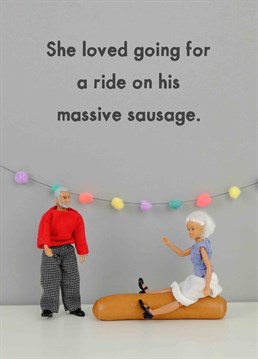 Sounds like a delicious ride! Let them know what you've got planned for your anniversary with this hilariously naughty Jeffrey & Janice card.