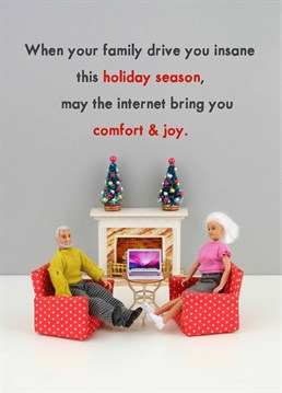 Nothing beats getting away from the family, relaxing with a nice glass of wine and watching a shitty Christmas film on Netflix. A card designed by Jeffrey & Janice.