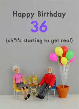 Time flies when you're pissing your life away! Have a drink and forget the realities of adulthood with this personalisable age birthday card by Jeffrey & Janice.