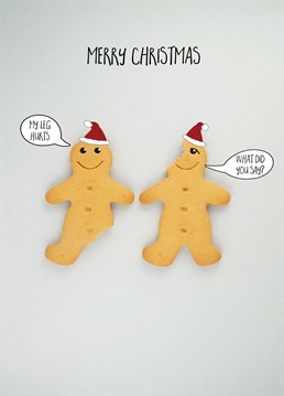 What Did You Say? Gingerbread, Christmas Card by Bold and Bright. A classic joke with a gingery-twist. This card has got it all; Christmas hats, jokes and baked goods. Perfect for anyone with a sense of humour at Christmas.