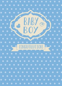 Baby Boy Polka Dots, New Baby Card by Bluebell 33. It's a boy! Give this card to welcome the fresh new human into the world!
