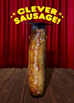 The clever sausage has finally graduated! Say congrats with this funny Brainbox Candy card.