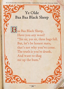 You'll notice that this isn't your traditional nursery rhyme for Baa Baa Black Sheep. It's been given a rude twist. This Brainbox Candy Birthday card is not for the faint hearted that's for sure.