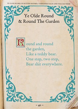 You'll notice that this isn't your traditional nursery rhyme for Round & Round the Garden. It's been given a rude twist. This Brainbox Candy Birthday card is not for the faint hearted that's for sure.
