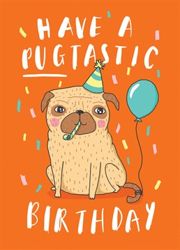 Pugs are everywhere including on this pugtastic Brainbox Candy Birthday card.