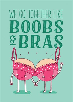 Let someone know how perfect you are together just like a pair of boobs and a bra with this cute Brainbox Candy card.