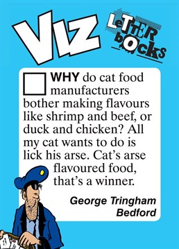 Send this Viz, Letterbocks - Cat Food Manufacturers card to any Viz lovers you know!