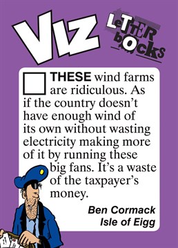 Send this Viz, Letterbocks - Wind Farms card to any Viz lovers you know!
