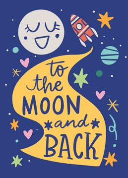 Cute greeting Anniversary card to show love to your loved ones. With space motifs it is ideal for space lovers or the little ones.