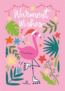 Cute greeting Christmas card with a tropical vibe to bring warm wishes (and a bit of sun) to your loved ones.