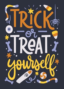 Fun greeting card design with Halloween candy to wish a spooktacular Halloween.