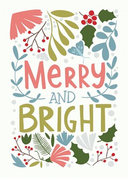Cute greeting card with winter florals and a retro style to wish Merry Christmas to your loved ones.