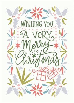 Cute greeting card with winter florals and a retro style to wish Merry Christmas to your loved ones.
