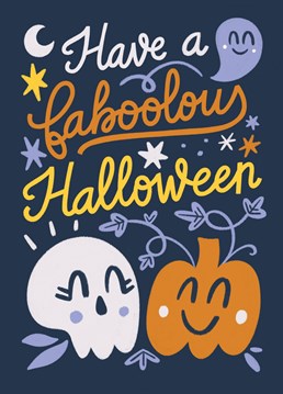 Cute greeting card to celebrate Halloween with lots of fun.