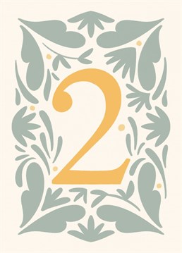 Elegant card with botanical illustration in neutral colors. Ideal to celebrate the second anniversary or second birthday.