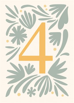 Elegant card with botanical illustration in neutral colors. Ideal to celebrate the 4th Anniversary or 4th birthday.