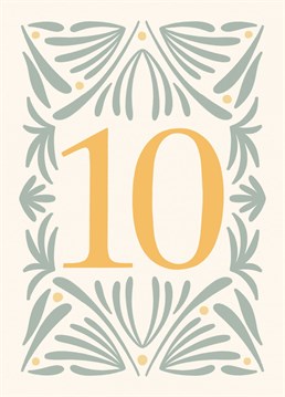 Elegant card with botanical illustration in neutral colors. Ideal to celebrate the 10th Anniversary or 10th birthday.