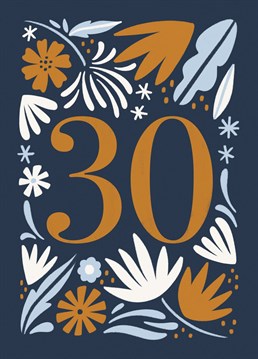 Elegant card with botanical illustration. Ideal to celebrate the 30th anniversary or 30th birthday.