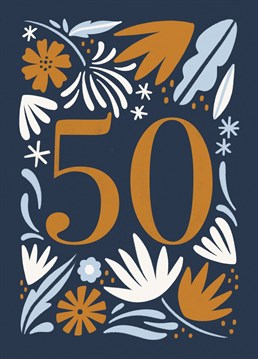Elegant card with botanical illustration. Ideal to celebrate the 50th anniversary or 50th birthday