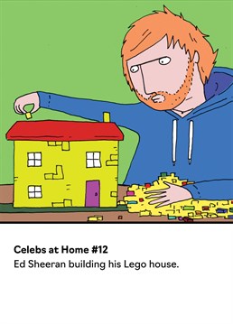 As humour cards go, this Ed Sheeran birthday card from Buddy Fernandez is a banger. This funny card is based on designs featured in the book 'Celebs At Home' by Andy Bush.