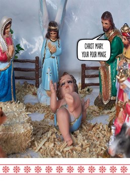 This funny and rude Naughtivity 'Minge' Christmas card from Buddy Fernandez tells it like it is. That is a massive baby JC.