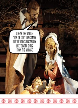 Mary has some questions to answer clearly. Yep, this funny Christmas card from Buddy Fernandez keeps it real and looks for the truth. Makes the ideal cheeky card to send to a friend or family member with a sense of humour about the whole thing.