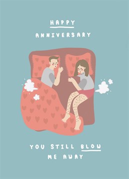 Say happy anniversary to your one and only with the blown away fart card