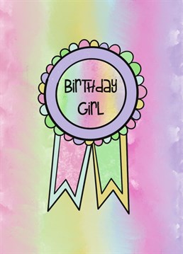 Pastel and neon birthday rosette theme with the words birthday girl