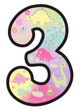 This pastel rainbow Dinosaur 3 Birthday card is perfect for any dino fan turning 3. It's super fun and colourful.