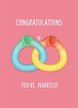 Send your congratulations on their wedding day with this cute and sweet jelly rings illustrated card.
