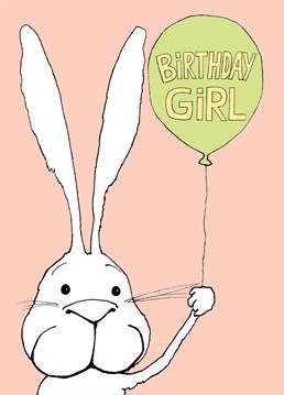 Little Dippy the rabbit looks cute in his party hat. He's even brought a balloon for the birthday girl. The perfect Cardinky birthday card for a friend or family member who loves cute bunnies. They're either very young indeed or a bit simple.