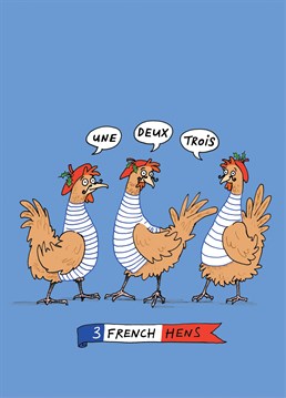 These french hens are terribly clich?d; all they need is a baguette tucked under their wing to complete the look! Funny Christmas design by Cardinky.