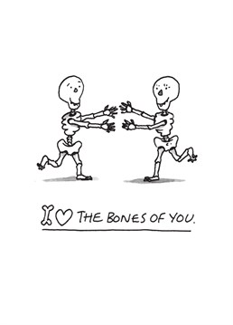Illustrated cartoon humour Anniversary card featuring two skeletons and a pun.