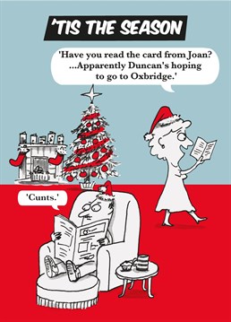 Send this cheekily illustrated festive cartoon card to a friend or loved this Christmas to give them a mince pie filled giggle.