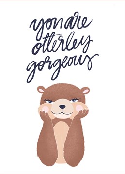 You Are Otterley Gorgeous. Still not sick of admiring the view? Compliment your love with this romantic design by The Anniversary cardy Club. This white Valentine's Anniversary card says You Are Otterley Gorgeous and has a drawing of an otter.