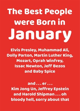 Make those born in January laugh with this funny birthday card from the Comedy Card Company