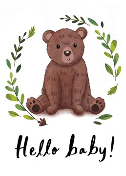 A cute baby bear illustration, perfect to send to welcome the new arrival! Baby Shower card designed by Chloe Fae Designs.