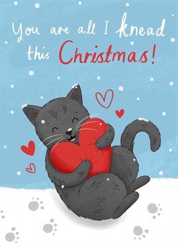 A cute illustrated cat kneading a heart. The perfect card to send to the one you love this Christmas! Illustrated by Chloe Fae Designs.
