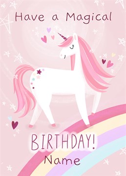 A cute pink unicorn card to celebrate a magical Birthday! Add a name to make it personalised.