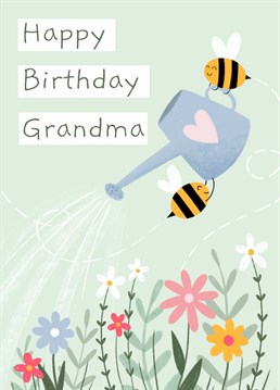 A cute illustration of bees watering the garden. The perfect card to send to your Grandma on her Birthday! Illustrated by Chloe Fae Designs.