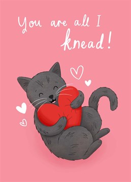 A cute illustration of a cat hugging and kneading a heart. There perfect card to send to the one you love! Designed by Chloe Fae Designs.